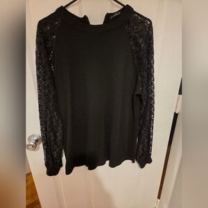 Elegant Black Lace Sleeve Top